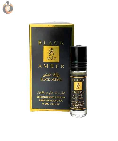 Ayat Black Amber – intensiver orientalischer Unisexduft mit Amber, dunklen Hölzern und würzigen Noten im eleganten schwarzen Design von Oudara