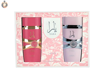 Das Lattafa Yara 5th Anniversary Edition Geschenkset enthält zwei luxuriöse 100ml Düfte: Yara & Yara Tous. Perfekt für Frauen, die süße und blumige Noten lieben.